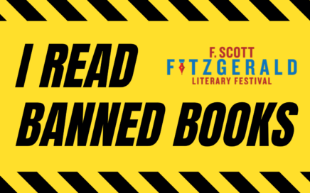 Yellow caution tape design that says I READ BANNED BOOKS sticker.