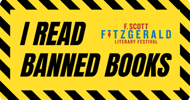 Yellow caution tape design that says I READ BANNED BOOKS sticker.