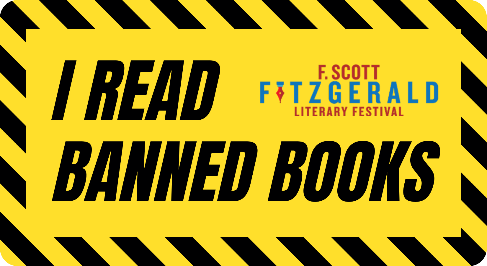Yellow caution tape design that says I READ BANNED BOOKS sticker.
